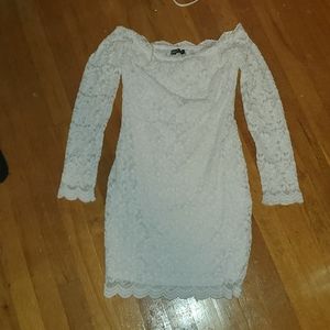 Fitted off the shoulder white lace dress